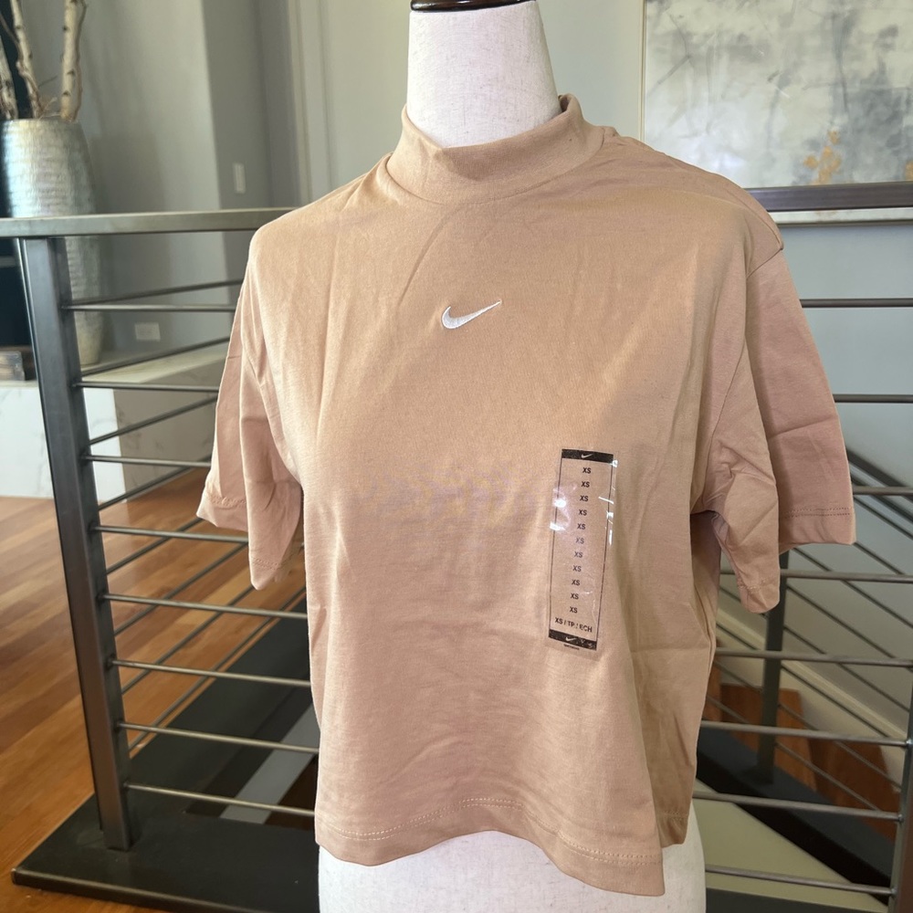 Nike Sportswear Boxy Mock Neck Crop Top - Hemp & White - Picture 2 of 12